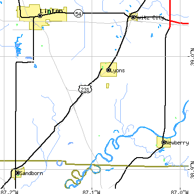 Zip code 47443 close-up map