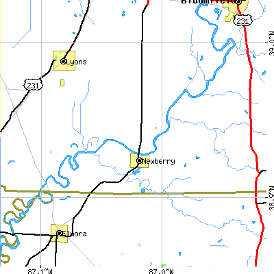 Zip code 47449 close-up map