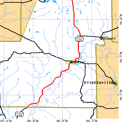 Zip code 47460 close-up map