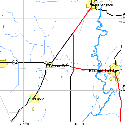 Zip code 47465 close-up map