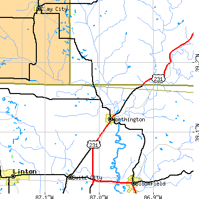 Zip code 47471 close-up map