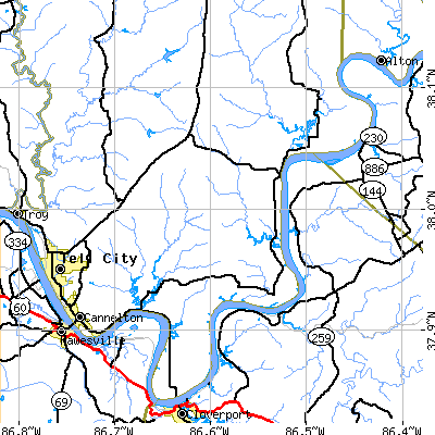 Zip code 47520 close-up map
