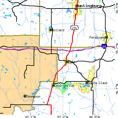 Zip code 47523 close-up map