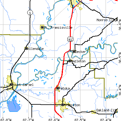 Zip code 47524 close-up map