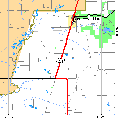 Zip code 47537 close-up map