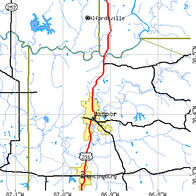 Zip code 47546 close-up map
