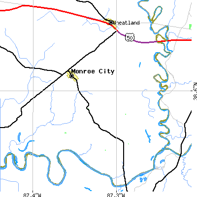 Zip code 47557 close-up map