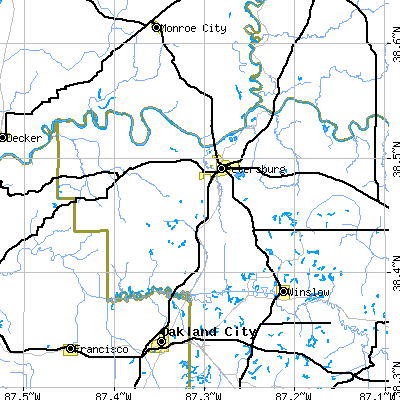 Zip code 47567 close-up map