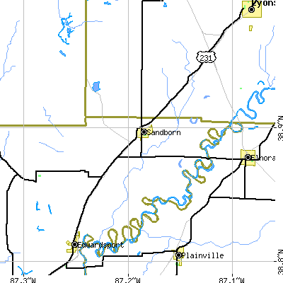Zip code 47578 close-up map