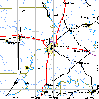 Zip code 47591 close-up map