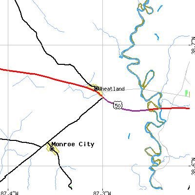 Zip code 47597 close-up map