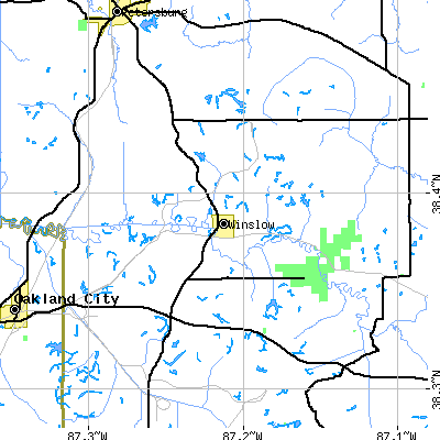 Zip code 47598 close-up map