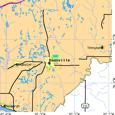 Zip code 47601 close-up map
