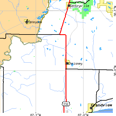 Zip code 47611 close-up map