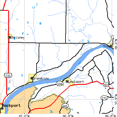Zip code 47615 close-up map