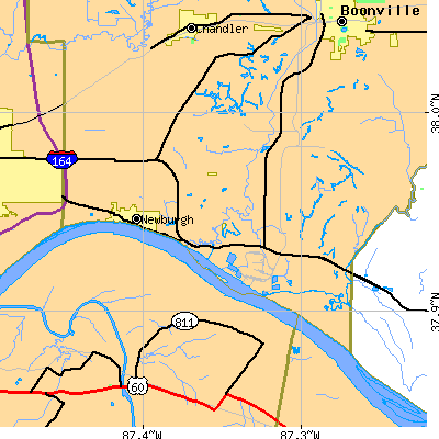Zip code 47630 close-up map