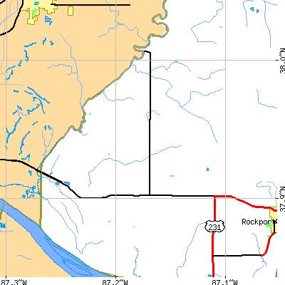 Zip code 47634 close-up map