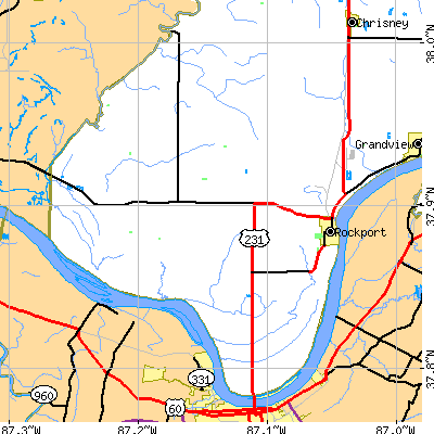 Zip code 47635 close-up map
