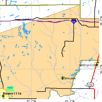 Zip code 47637 close-up map