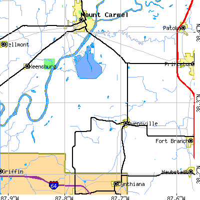 Zip code 47665 close-up map