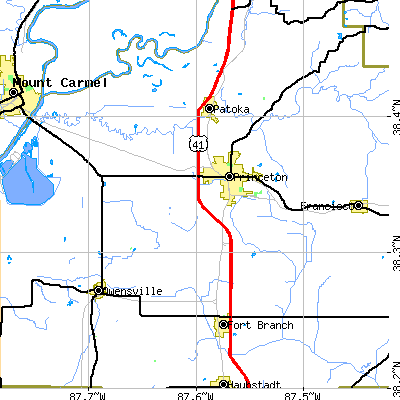 Zip code 47670 close-up map