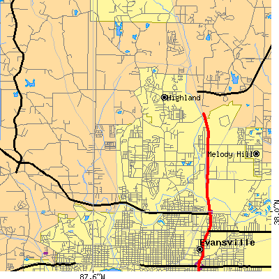 Zip code 47710 close-up map