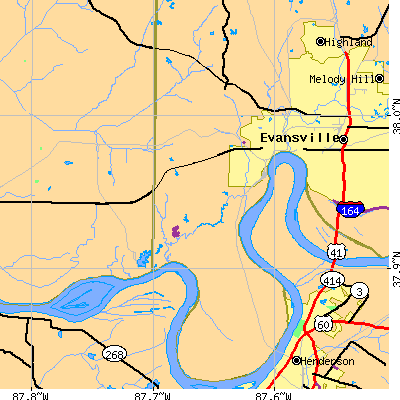 Zip code 47712 close-up map