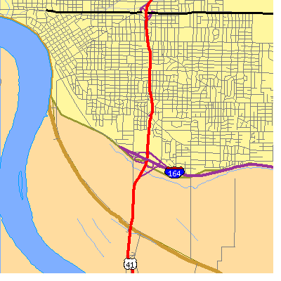 Zip code 47713 close-up map
