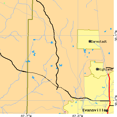 Zip code 47720 close-up map