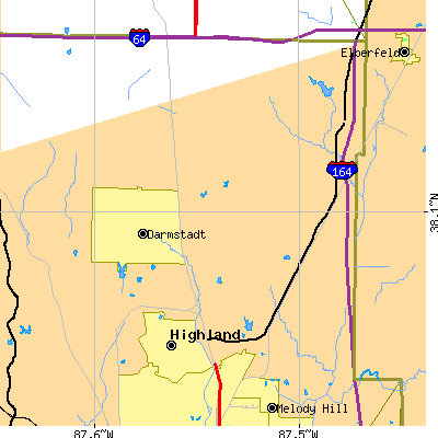 Zip code 47725 close-up map