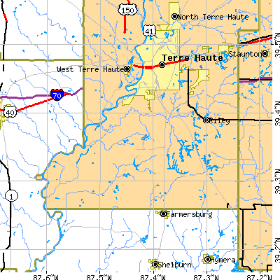 Zip code 47802 close-up map