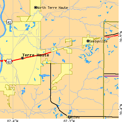 Zip code 47803 close-up map