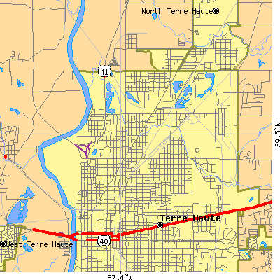 Zip code 47804 close-up map