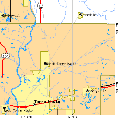Zip code 47805 close-up map
