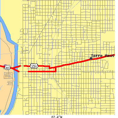 Zip code 47807 close-up map