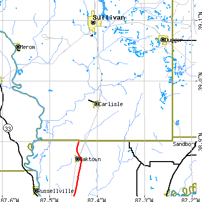 Zip code 47838 close-up map