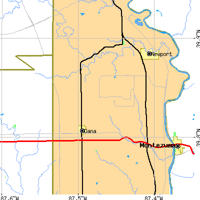 Zip code 47847 close-up map