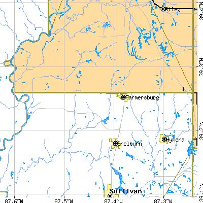 Zip code 47850 close-up map