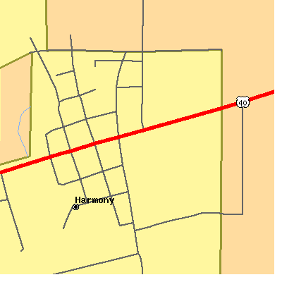 Zip code 47853 close-up map