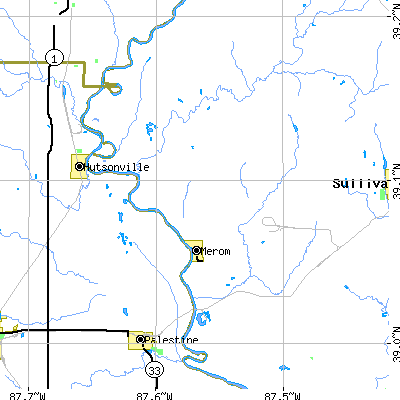 Zip code 47861 close-up map