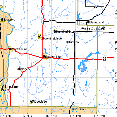 Zip code 47872 close-up map