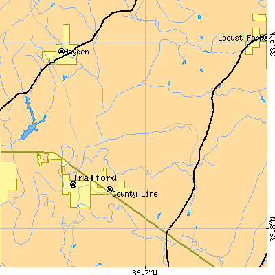 Zip code 35172 close-up map