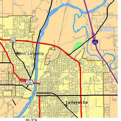Zip code 47904 close-up map