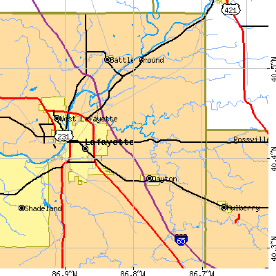 Zip code 47905 close-up map