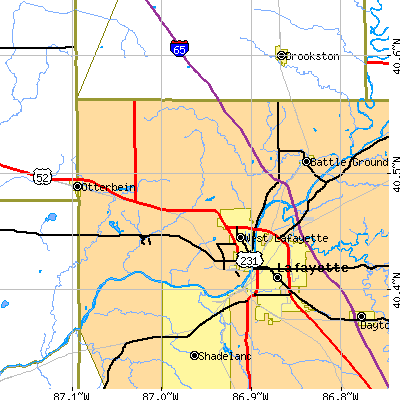 Zip code 47906 close-up map