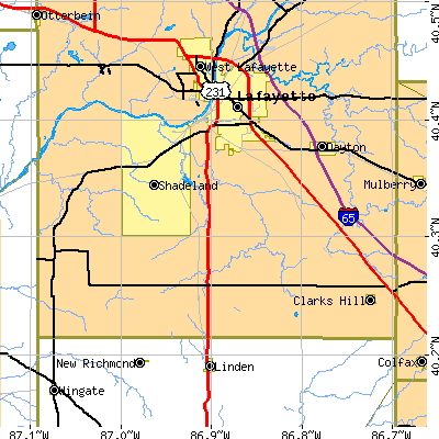 Zip code 47909 close-up map