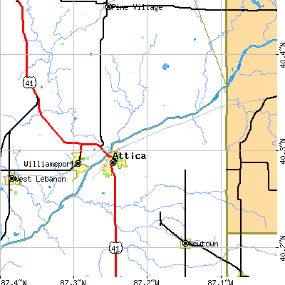 Zip code 47918 close-up map