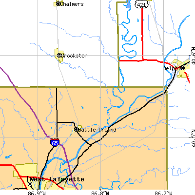 Zip code 47920 close-up map