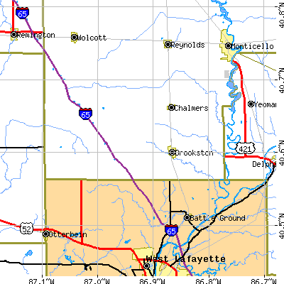 Zip code 47923 close-up map