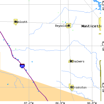 Zip code 47929 close-up map